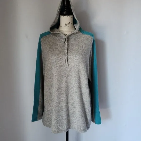 Charter Club Luxury 100% Cashmere Hooded Sweater Color Block