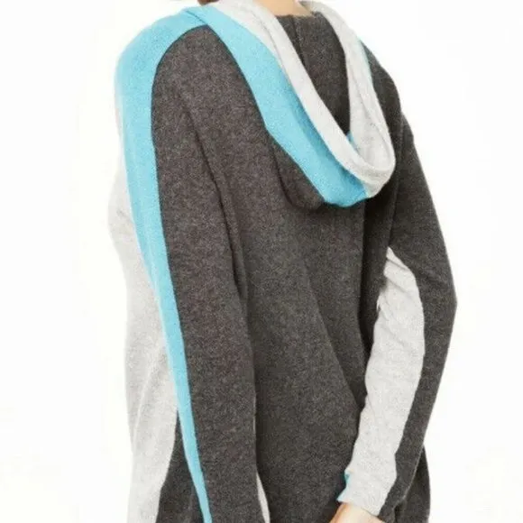 Charter Club Luxury 100% Cashmere Hooded Sweater Color Block