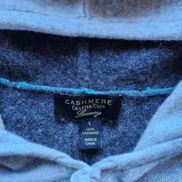 Charter Club Luxury 100% Cashmere Hooded Sweater Color Block