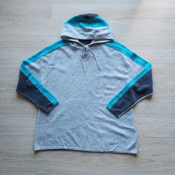 Charter Club Luxury 100% Cashmere Hooded Sweater Color Block