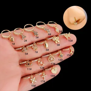 Chic CZ Inlaid Butterfly Evil Eye Heart Dangle Nose Piercing Hoop Nose Ring