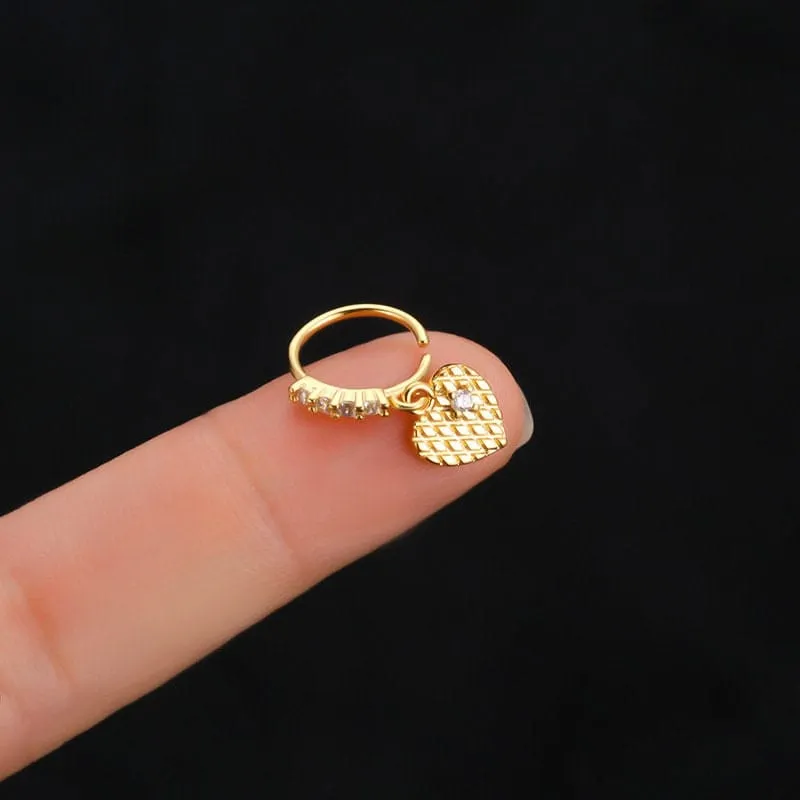 Chic CZ Inlaid Butterfly Evil Eye Heart Dangle Nose Piercing Hoop Nose Ring