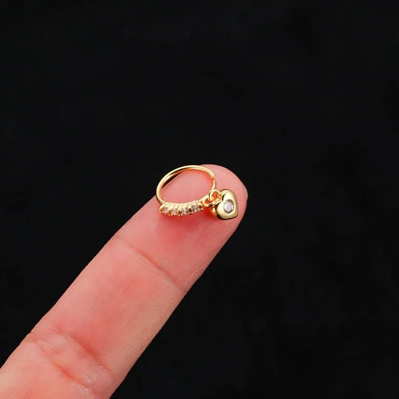 Chic CZ Inlaid Butterfly Evil Eye Heart Dangle Nose Piercing Hoop Nose Ring