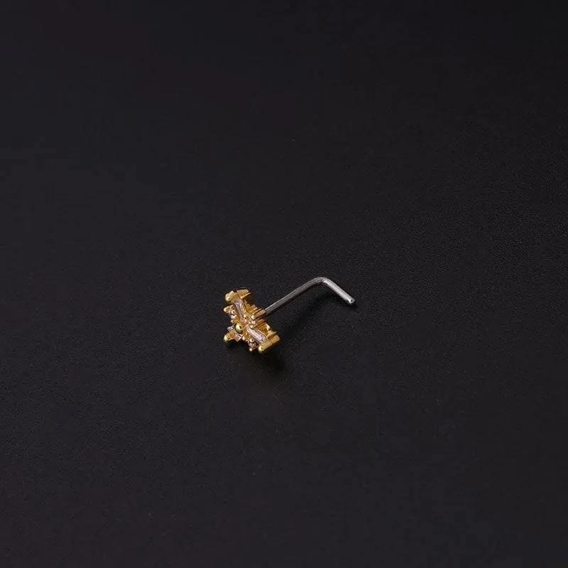 Chic CZ Inlaid Snowflake Moon Phase Star Titanium Nose Piercing Nose Stud