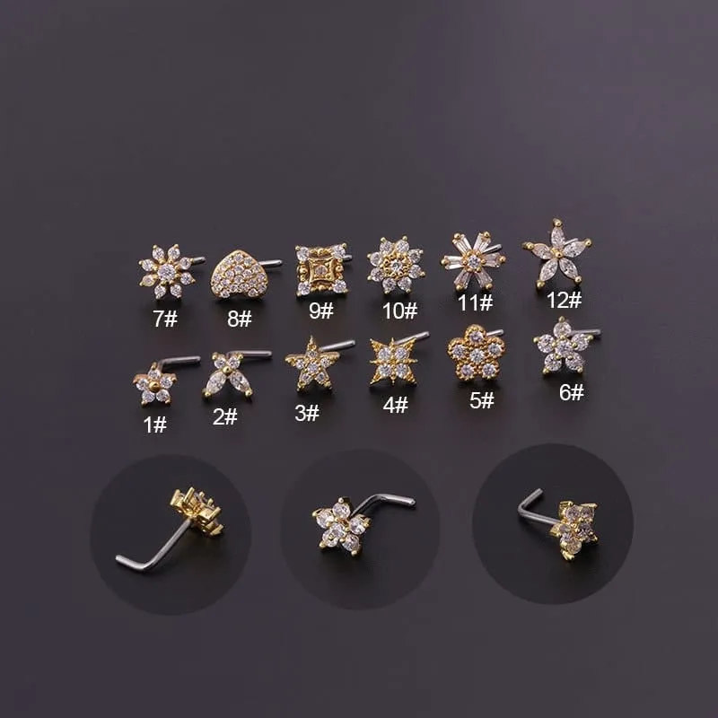 Chic Stainless Steel CZ Inlaid Floral Butterfly Heart Star Nose Piercing Nose Stud