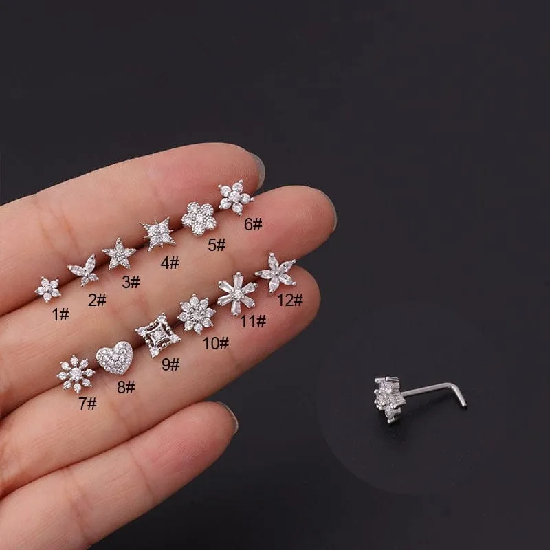 Chic Stainless Steel CZ Inlaid Floral Butterfly Heart Star Nose Piercing Nose Stud