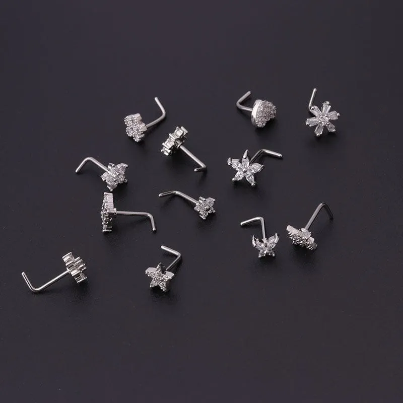Chic Stainless Steel CZ Inlaid Floral Butterfly Heart Star Nose Piercing Nose Stud