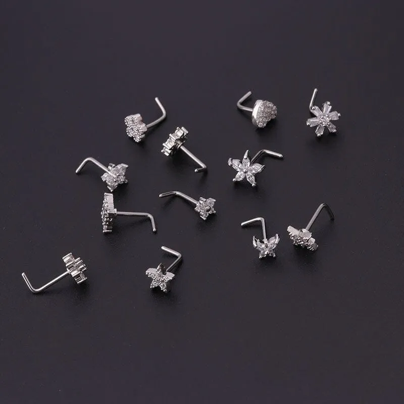 Chic Stainless Steel CZ Inlaid Floral Butterfly Heart Star Nose Piercing Nose Stud