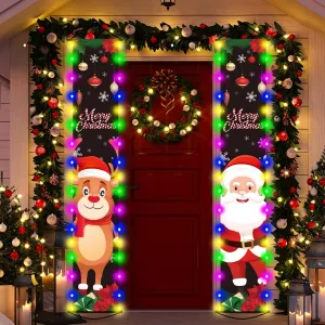Christmas Lighted Door Banners Xmas Porch Sign with LED Light Door Lighted De...