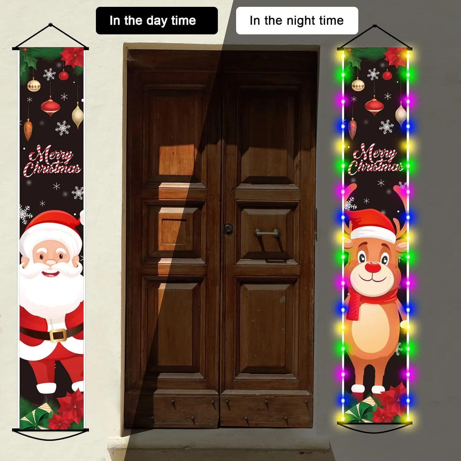Christmas Lighted Door Banners Xmas Porch Sign with LED Light Door Lighted De...