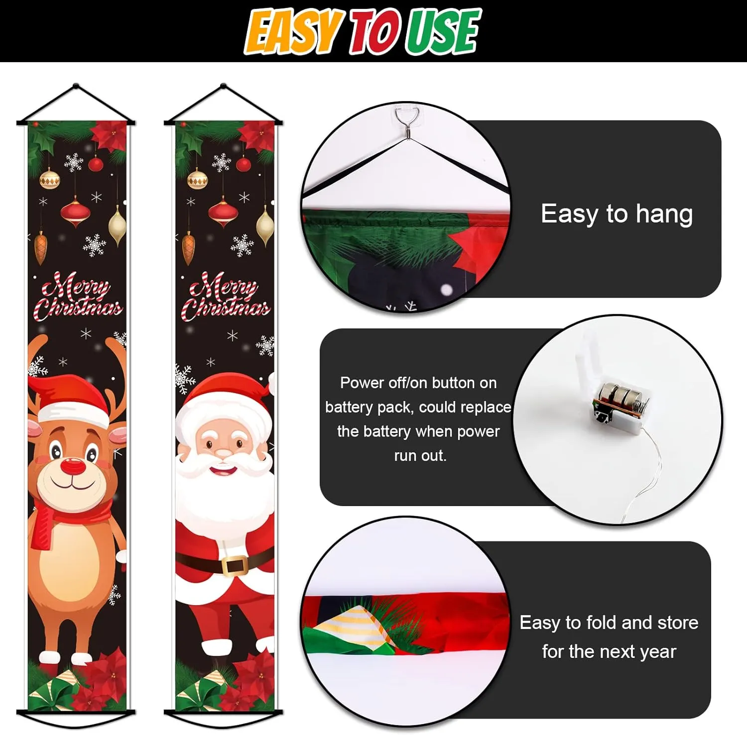 Christmas Lighted Door Banners Xmas Porch Sign with LED Light Door Lighted De...