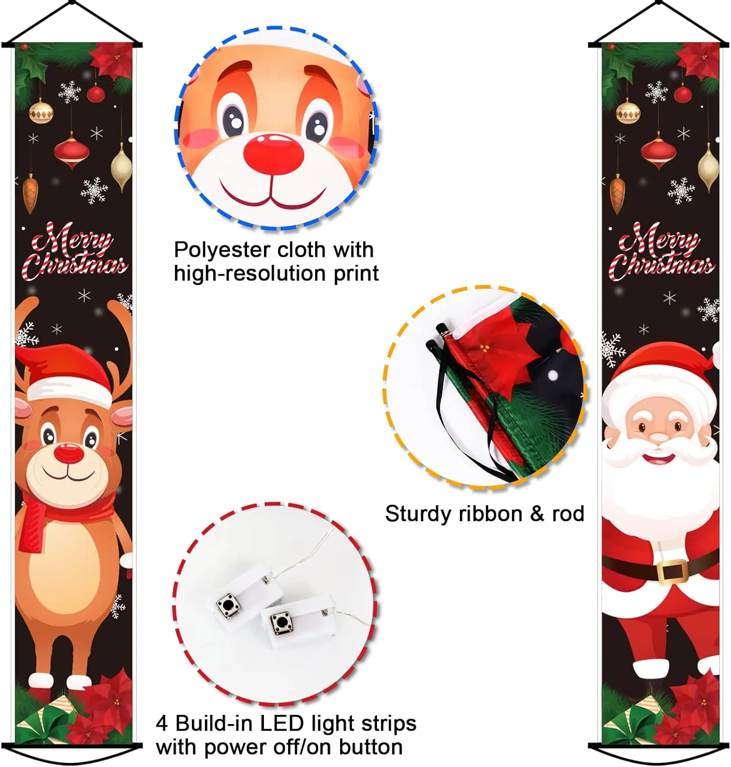 Christmas Lighted Door Banners Xmas Porch Sign with LED Light Door Lighted De...
