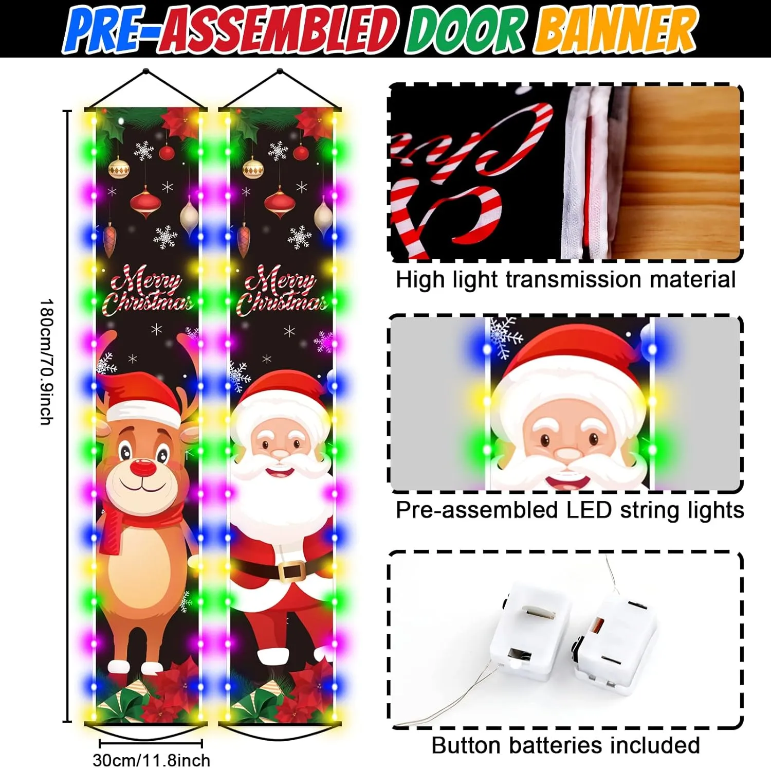 Christmas Lighted Door Banners Xmas Porch Sign with LED Light Door Lighted De...