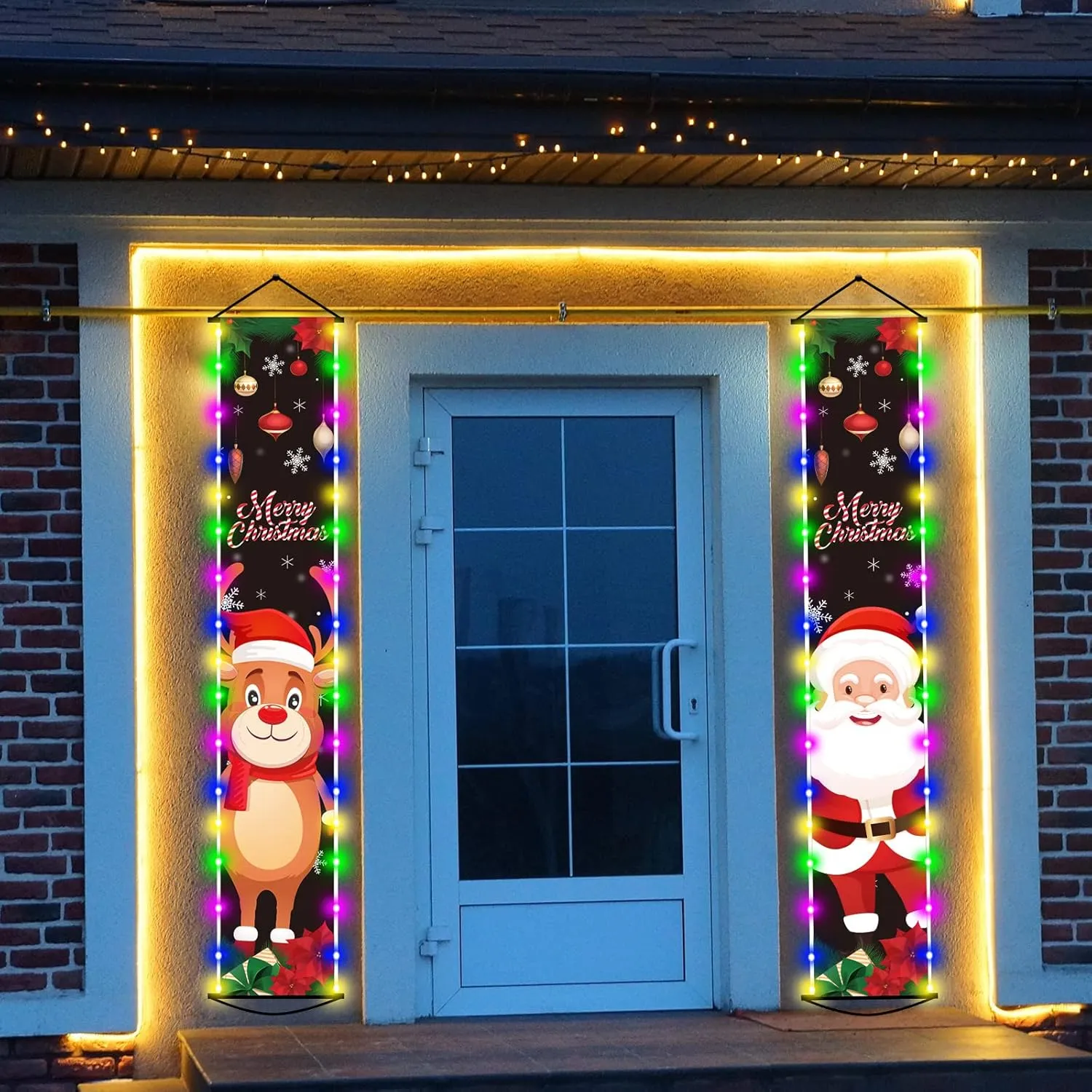 Christmas Lighted Door Banners Xmas Porch Sign with LED Light Door Lighted De...