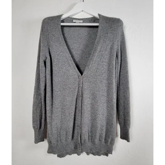 Christopher Fischer Sweater Women Gray Cashmere Knit Button Cardigan Lightweight