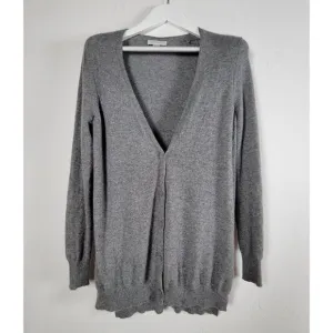 Christopher Fischer Sweater Women Gray Cashmere Knit Button Cardigan Lightweight