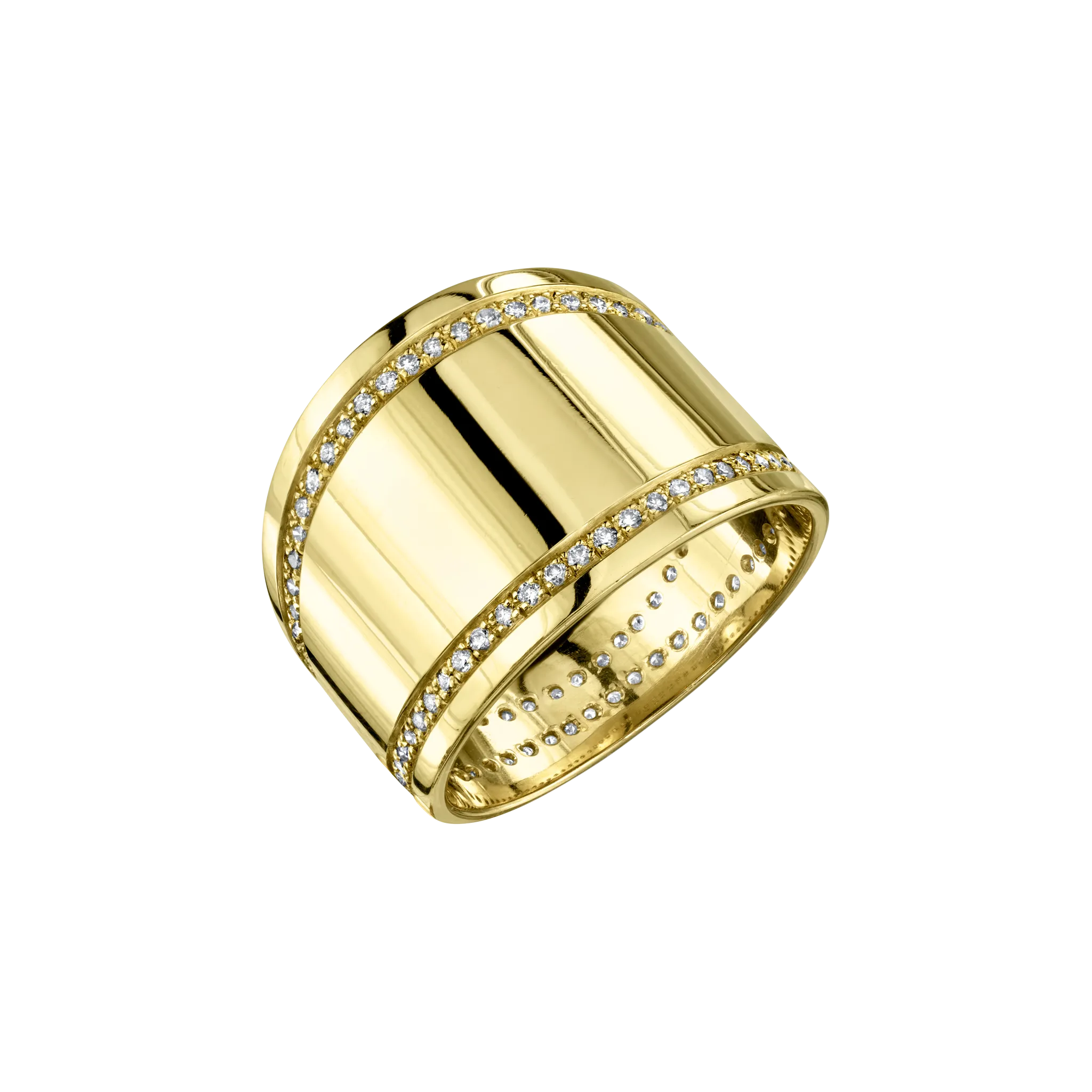 Cigar Band Ring with Double Line White Pavé Diamonds