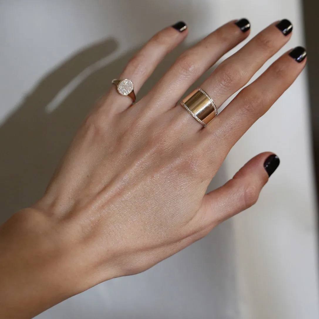 Cigar Band Ring with Double Line White Pavé Diamonds