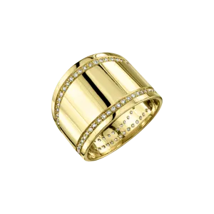 Cigar Band Ring with Double Line White Pavé Diamonds
