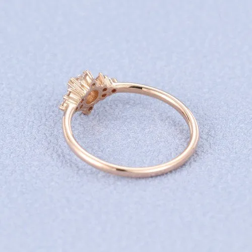 Classic Moissanite rose gold ring unique engagement ring vintage side stone Round shaped ring anniversary gift proposal ring christmas gift