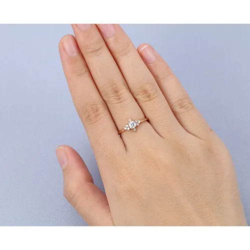 Classic Moissanite rose gold ring unique engagement ring vintage side stone Round shaped ring anniversary gift proposal ring christmas gift