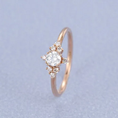 Classic Moissanite rose gold ring unique engagement ring vintage side stone Round shaped ring anniversary gift proposal ring christmas gift