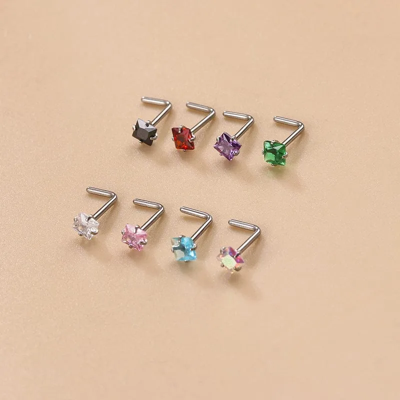 Colorful 3mm CZ Inlaid Stainless Steel Nose Piercing Nose Stud