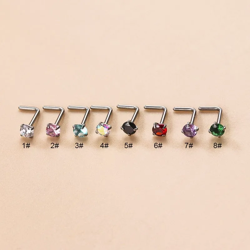 Colorful 3mm CZ Inlaid Stainless Steel Nose Piercing Nose Stud
