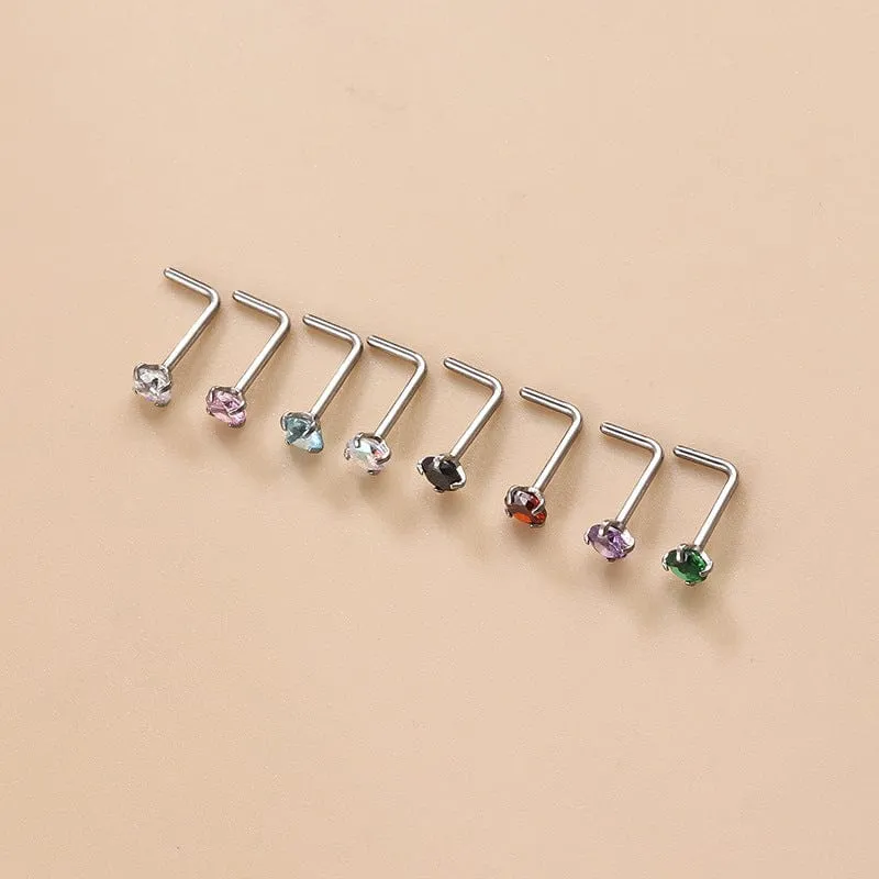 Colorful 3mm CZ Inlaid Stainless Steel Nose Piercing Nose Stud