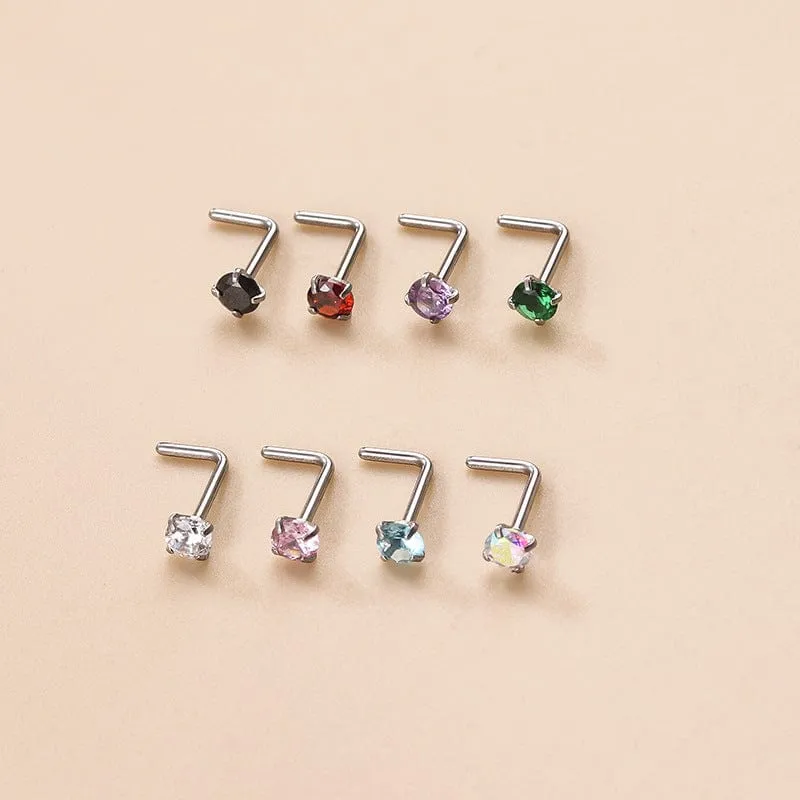 Colorful 3mm CZ Inlaid Stainless Steel Nose Piercing Nose Stud
