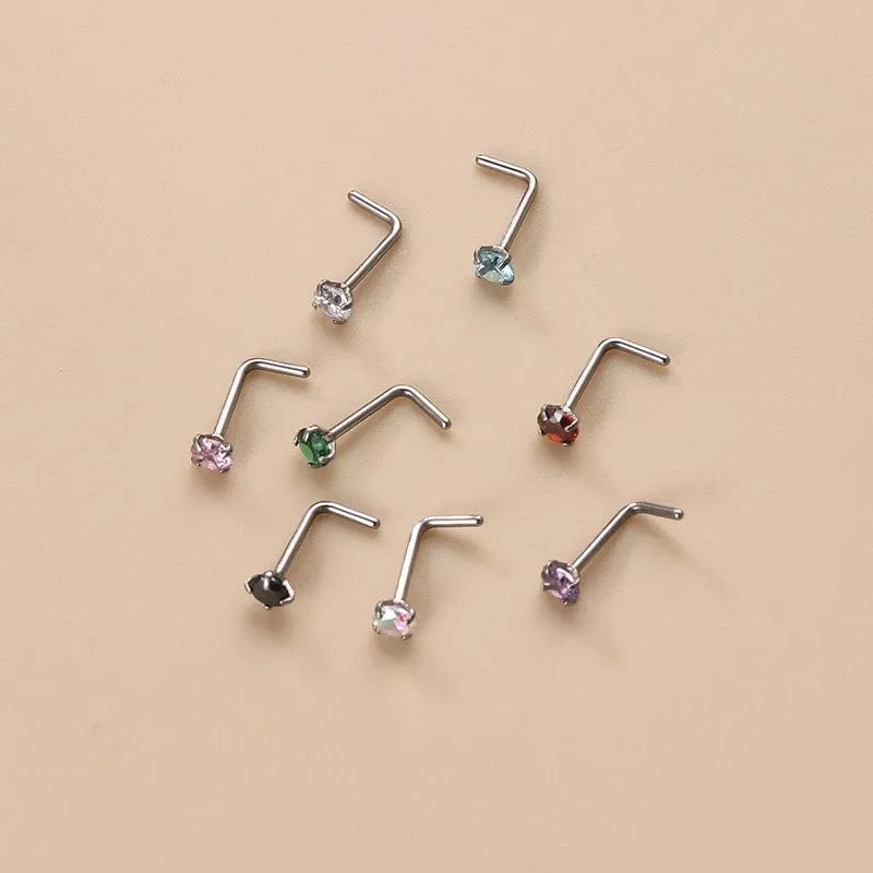 Colorful 3mm CZ Inlaid Stainless Steel Nose Piercing Nose Stud