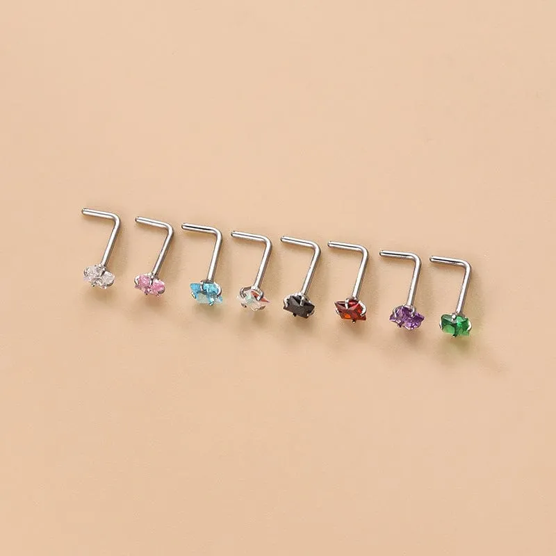 Colorful 3mm CZ Inlaid Stainless Steel Nose Piercing Nose Stud