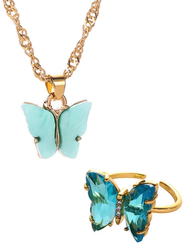 Combo of Mariposa Necklace with Crystal Butterfly Ring