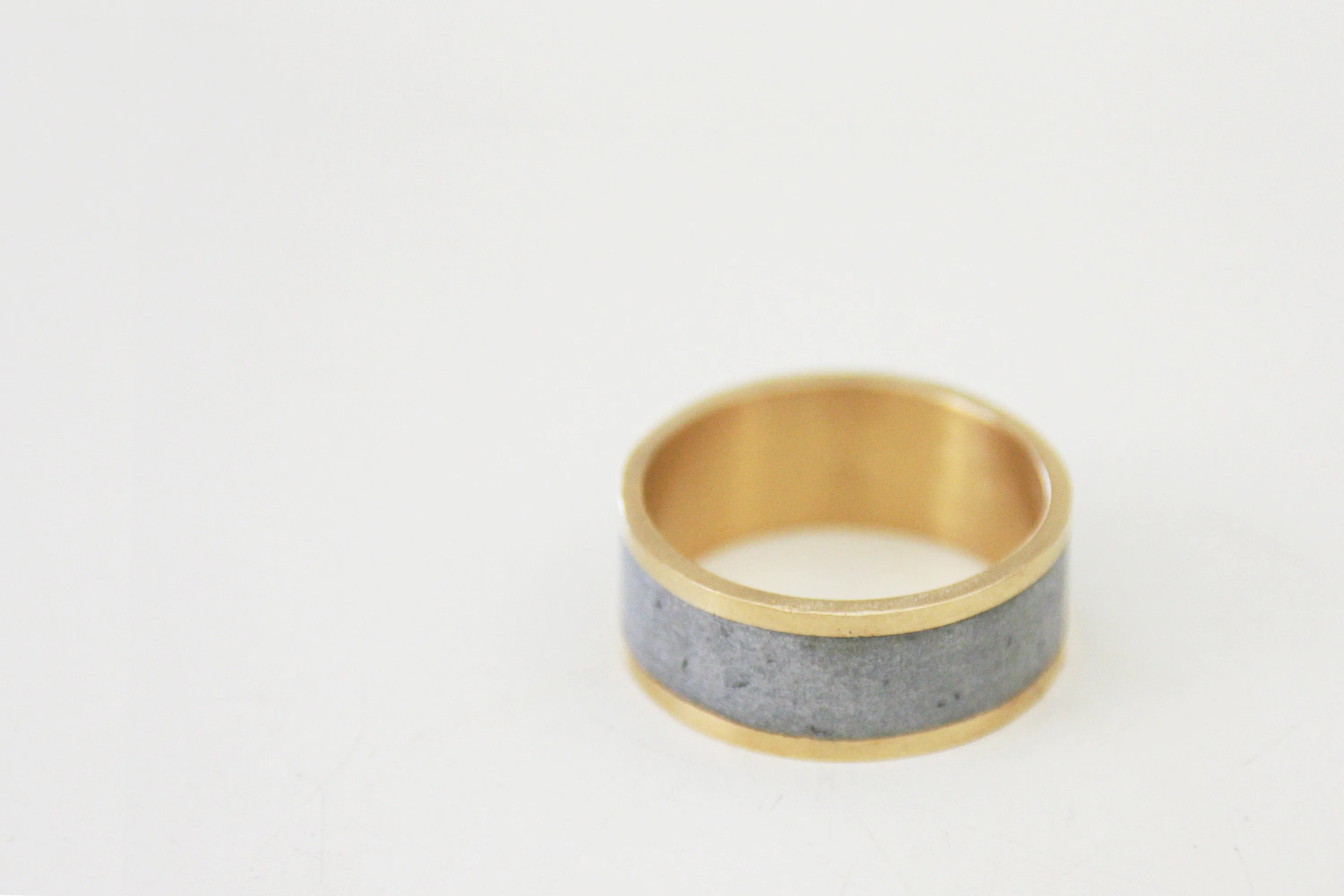 Contemporary 14K Solid Gold Wide Modern Unisex Concrete Wedding Ring