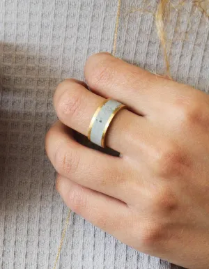 Contemporary 14K Solid Gold Wide Modern Unisex Concrete Wedding Ring