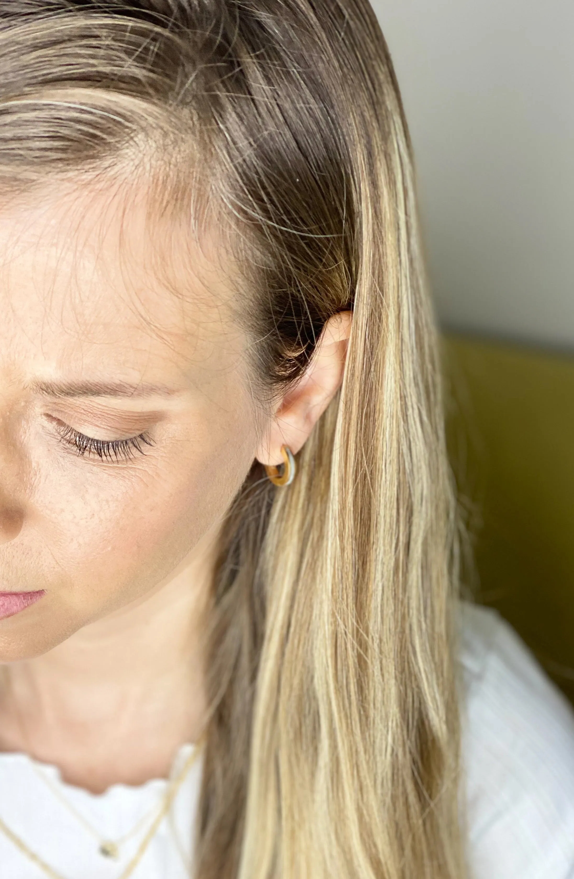 Contemporary Minimalist Silver & Concrete Small Hoop Earrings