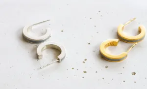 Contemporary Minimalist Silver & Concrete Small Hoop Earrings