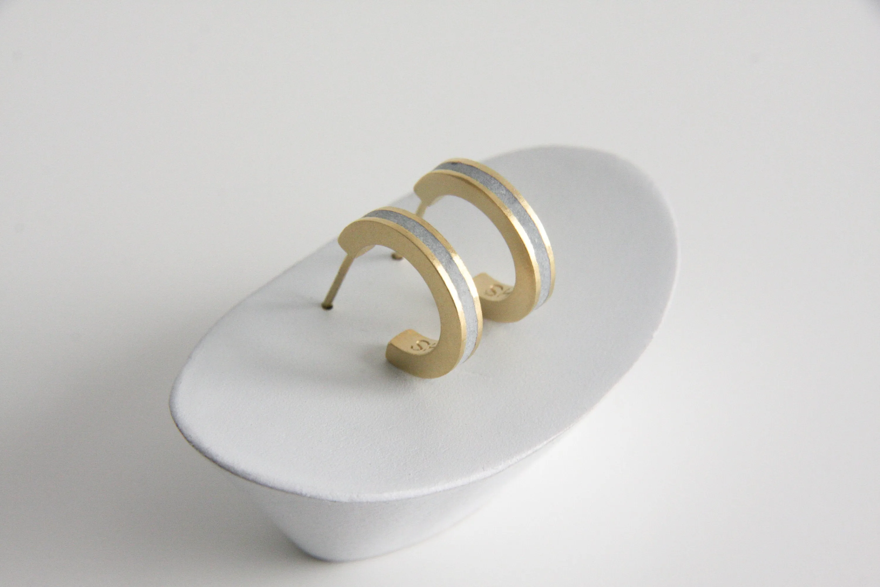 Contemporary Minimalist Silver & Concrete Small Hoop Earrings