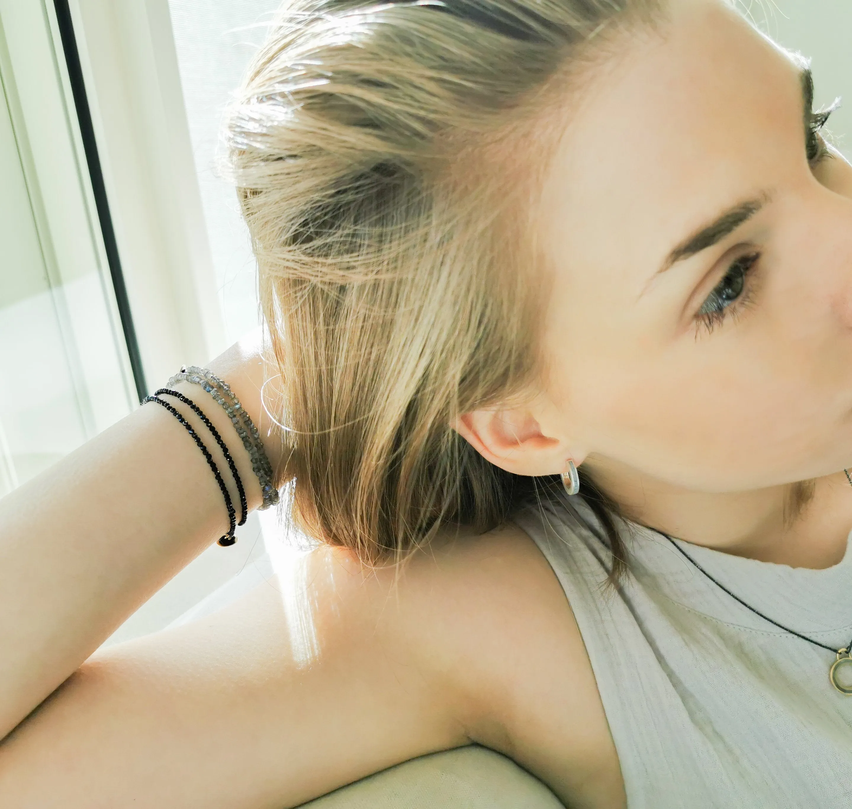 Contemporary Minimalist Silver & Concrete Small Hoop Earrings