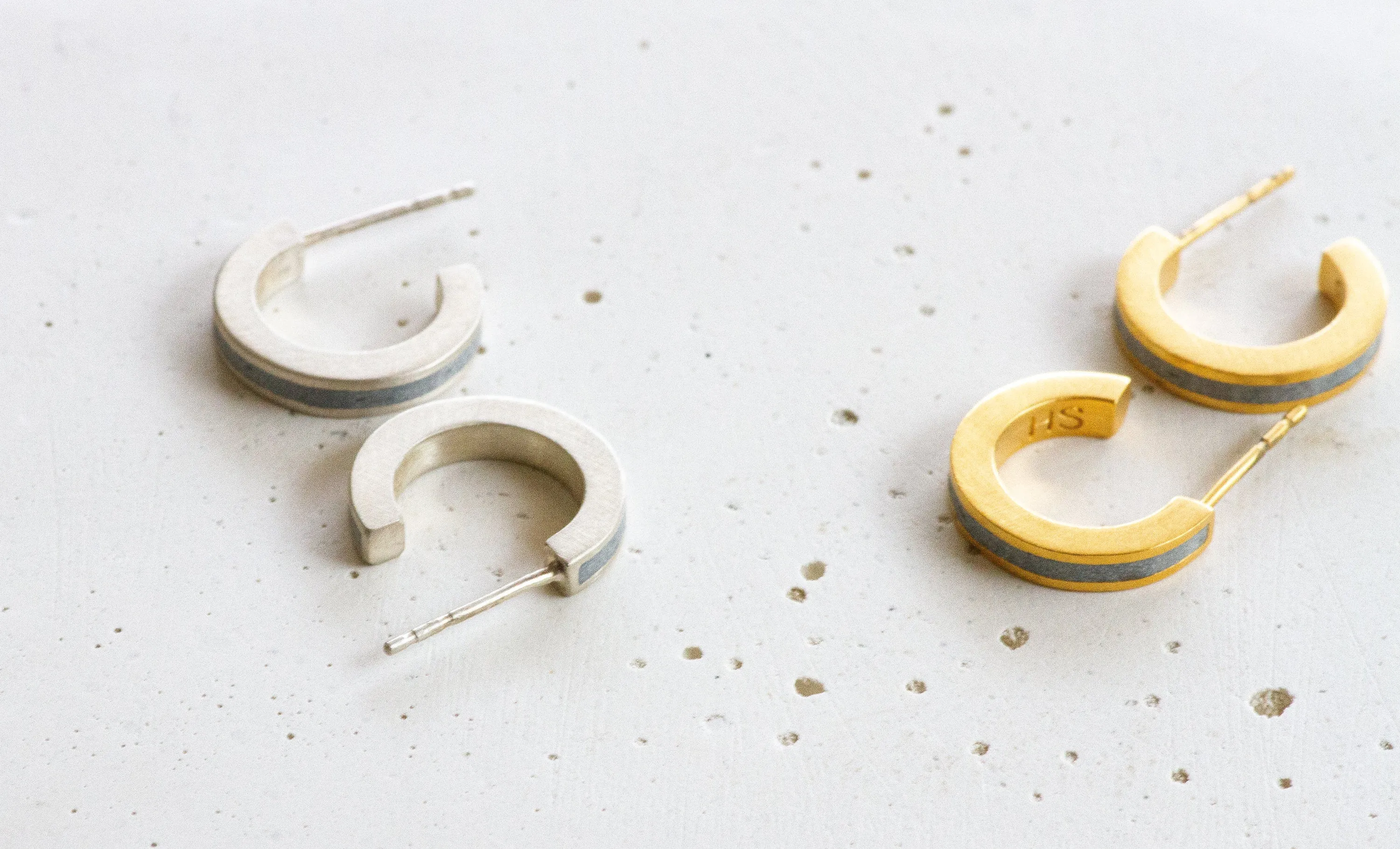 Contemporary Minimalist Silver & Concrete Small Hoop Earrings