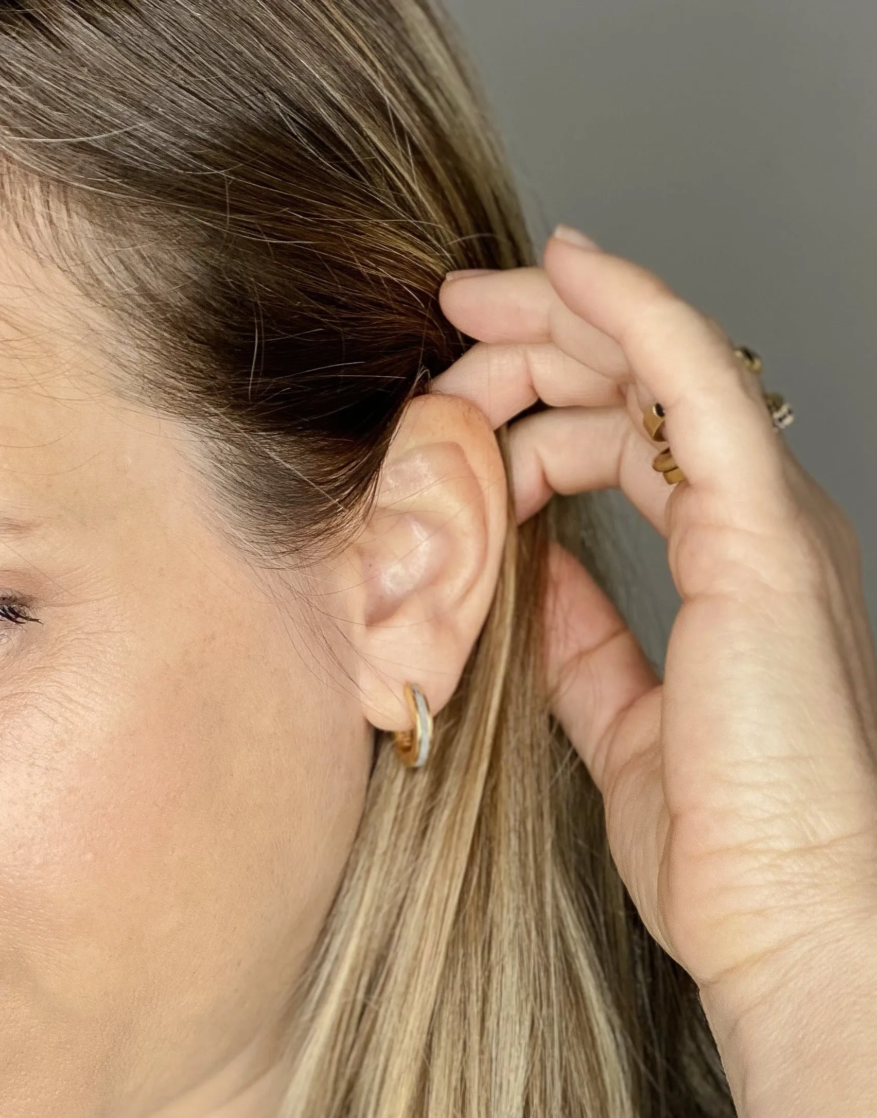 Contemporary Minimalist Silver & Concrete Small Hoop Earrings