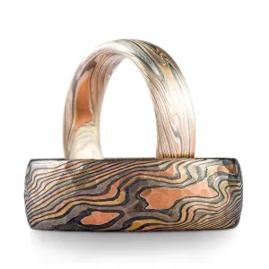 Contrasting Rustic Firestorm Ring Set in Twist Pattern