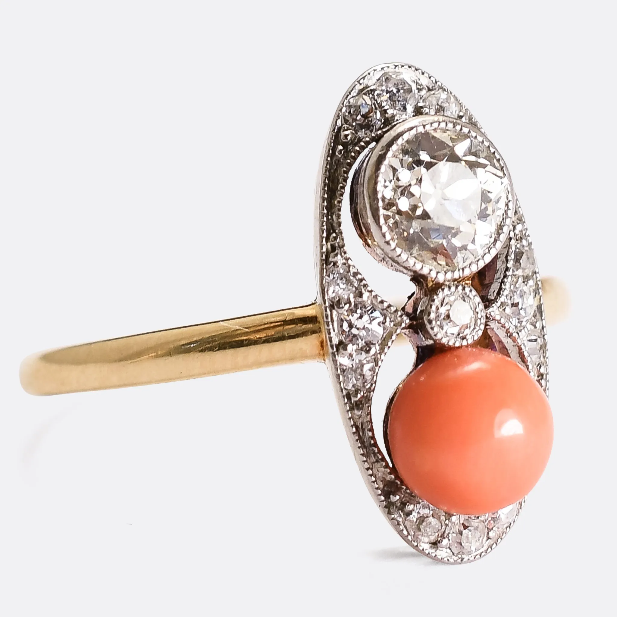 (Copy) Art Deco Coral & Diamond Cluster Ring