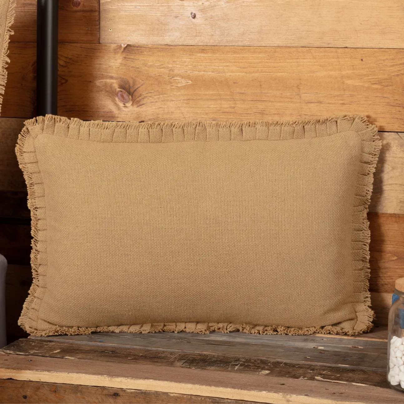 Cotton burlap brown pillow with ruffle