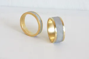 Couples Wedding Gold And Concrete Bands Set