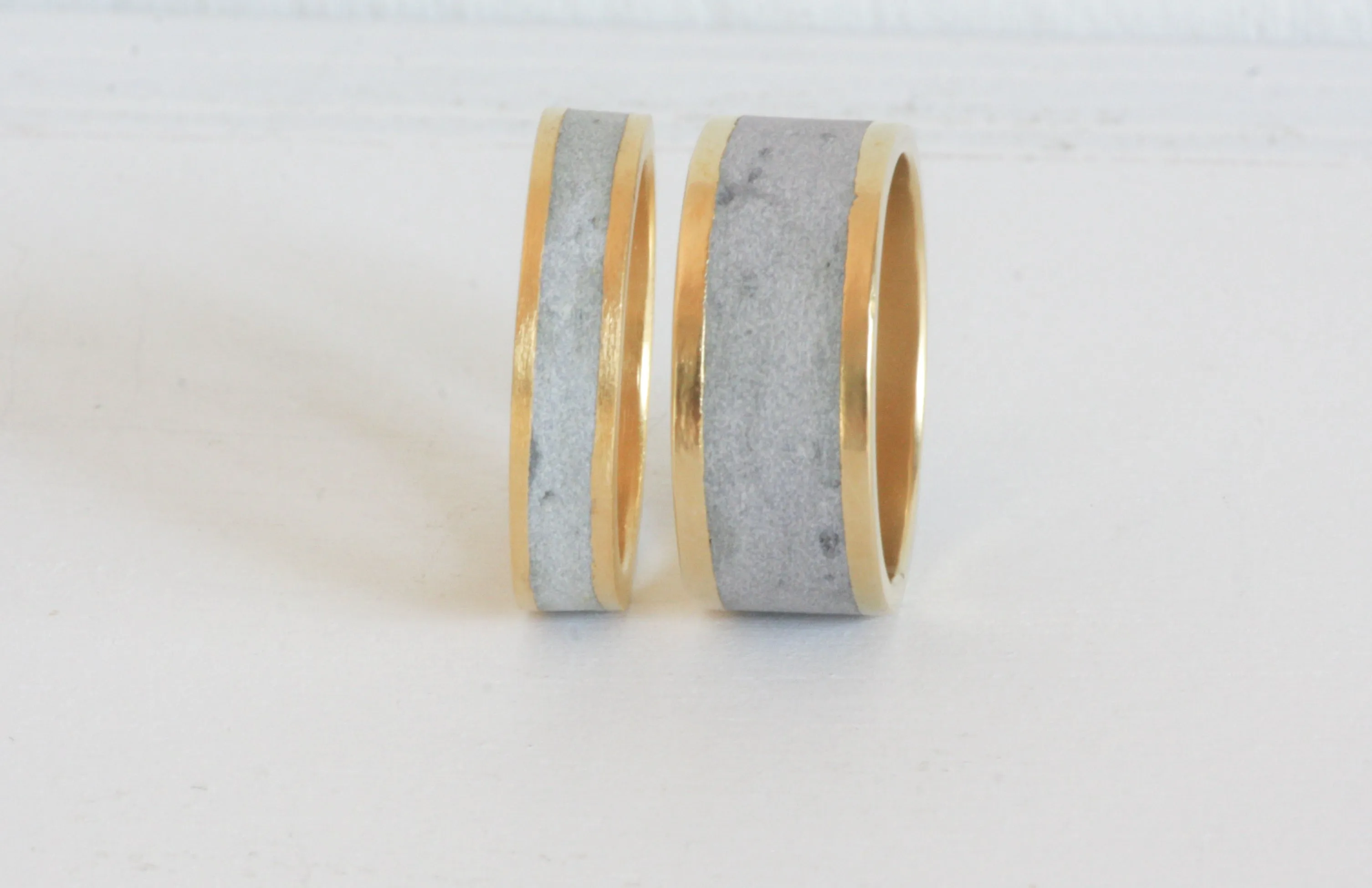 Couples Wedding Gold And Concrete Bands Set