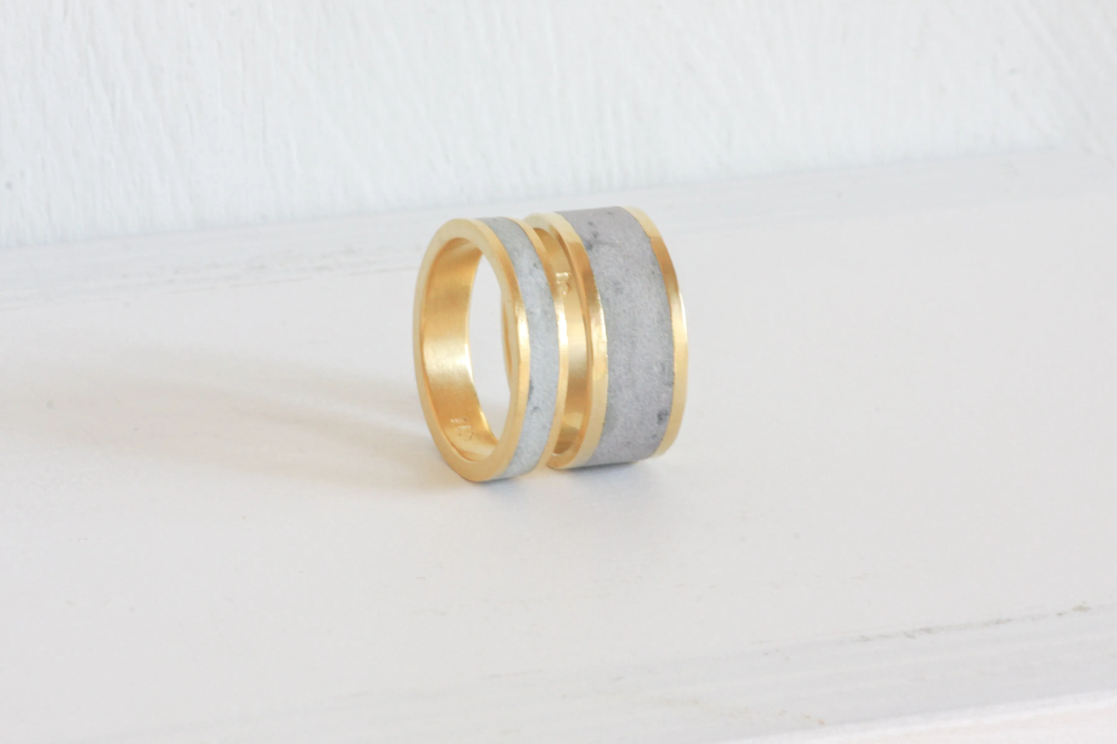 Couples Wedding Gold And Concrete Bands Set