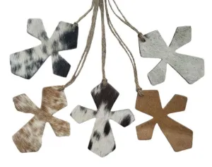 Cowhide Western Leather Christmas Ornament - Cross  - Sold Individually