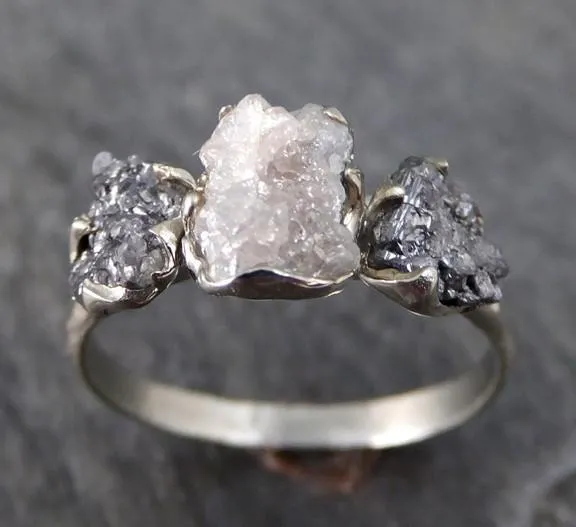 custom rough diamond engagement ring raw 14k white black gold wedding ring diamond multi stone rough diamond ring byangeline c0125 Alternative Engagement