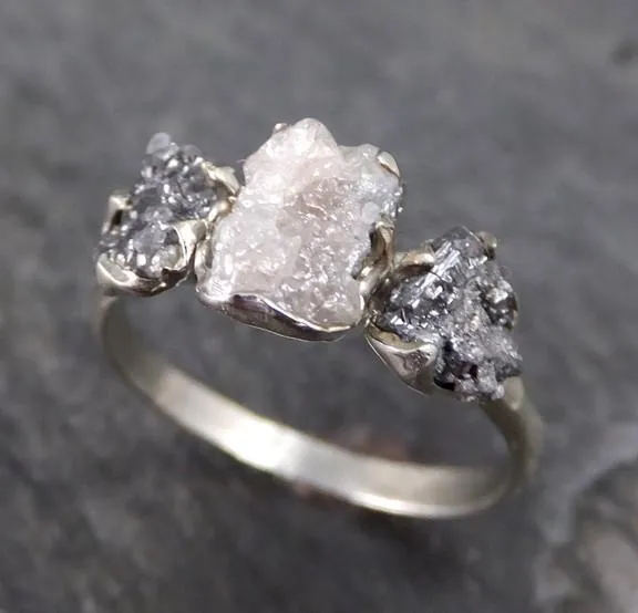 custom rough diamond engagement ring raw 14k white black gold wedding ring diamond multi stone rough diamond ring byangeline c0125 Alternative Engagement